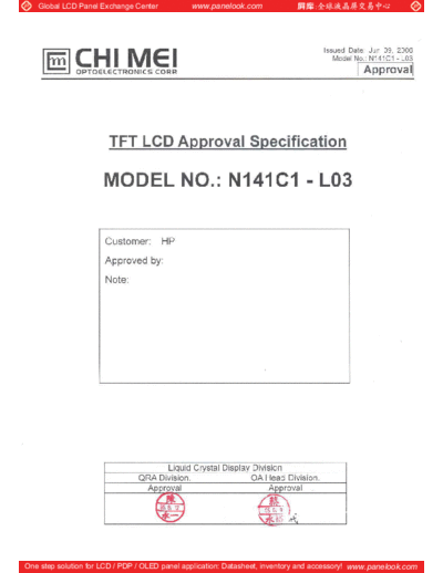 . Various Panel CMO N141C1-L03 3 [DS]  . Various LCD Panels Panel_CMO_N141C1-L03_3_[DS].pdf