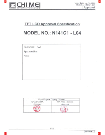 . Various Panel CMO N141C1-L04 1 [DS]  . Various LCD Panels Panel_CMO_N141C1-L04_1_[DS].pdf