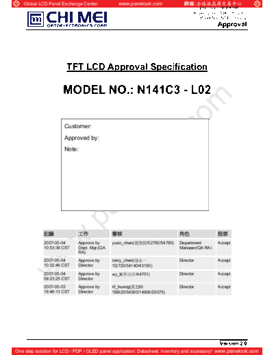 . Various Panel CMO N141C3-L02 1 [DS]  . Various LCD Panels Panel_CMO_N141C3-L02_1_[DS].pdf