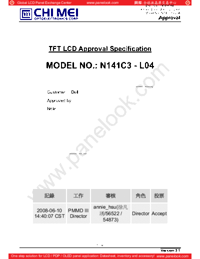 . Various Panel CMO N141C3-L04 2 [DS]  . Various LCD Panels Panel_CMO_N141C3-L04_2_[DS].pdf