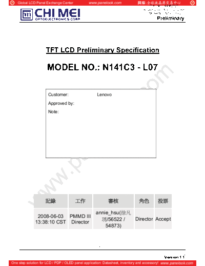 . Various Panel CMO N141C3-L07 3 [DS]  . Various LCD Panels Panel_CMO_N141C3-L07_3_[DS].pdf