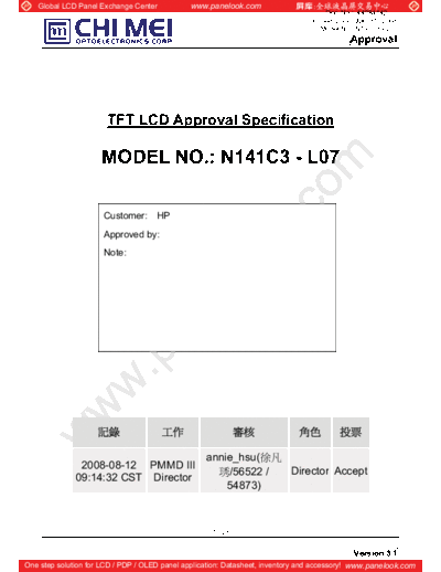 . Various Panel CMO N141C3-L07 6 [DS]  . Various LCD Panels Panel_CMO_N141C3-L07_6_[DS].pdf