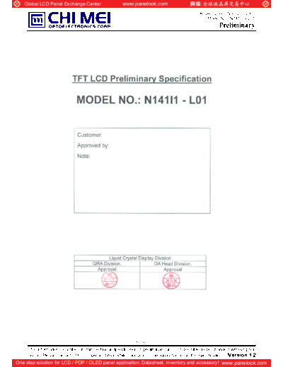 . Various Panel CMO N141I1-L01 0 [DS]  . Various LCD Panels Panel_CMO_N141I1-L01_0_[DS].pdf
