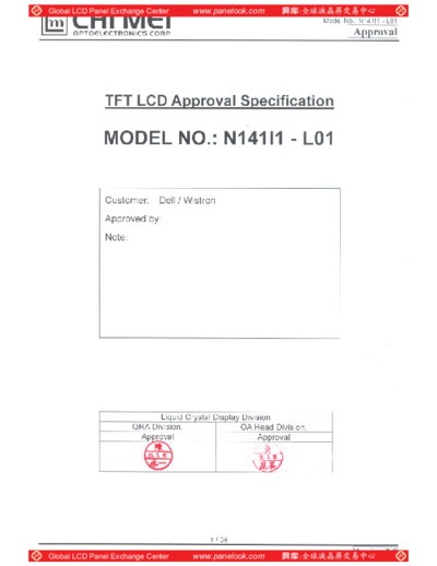 . Various Panel CMO N141I1-L01 3 [DS]  . Various LCD Panels Panel_CMO_N141I1-L01_3_[DS].pdf