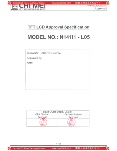 . Various Panel CMO N141I1-L05 2 [DS]  . Various LCD Panels Panel_CMO_N141I1-L05_2_[DS].pdf