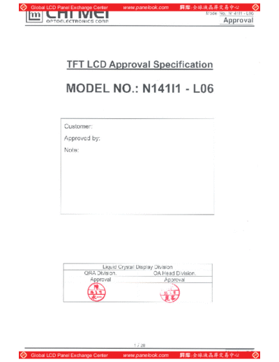. Various Panel CMO N141I1-L06 2 [DS]  . Various LCD Panels Panel_CMO_N141I1-L06_2_[DS].pdf