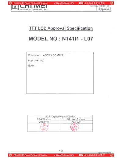 . Various Panel CMO N141I1-L07 0 [DS]  . Various LCD Panels Panel_CMO_N141I1-L07_0_[DS].pdf