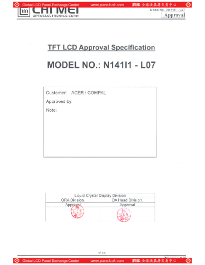 . Various Panel CMO N141I1-L07 3 [DS]  . Various LCD Panels Panel_CMO_N141I1-L07_3_[DS].pdf