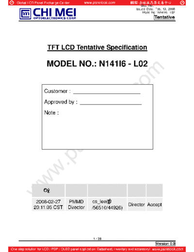 . Various Panel CMO N141I6-L02 1 [DS]  . Various LCD Panels Panel_CMO_N141I6-L02_1_[DS].pdf