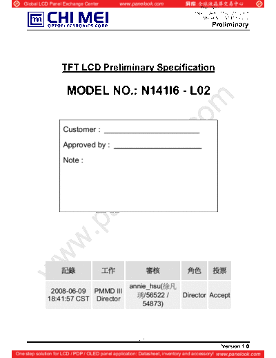 . Various Panel CMO N141I6-L02 3 [DS]  . Various LCD Panels Panel_CMO_N141I6-L02_3_[DS].pdf