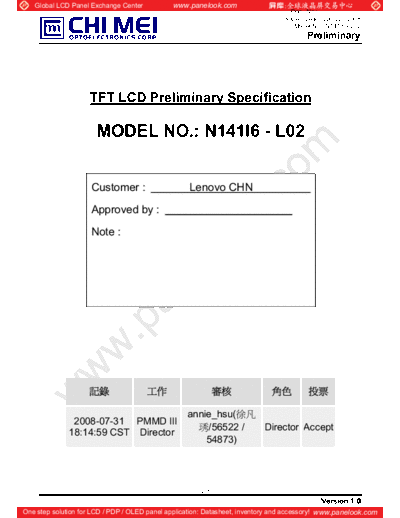 . Various Panel CMO N141I6-L02 4 [DS]  . Various LCD Panels Panel_CMO_N141I6-L02_4_[DS].pdf