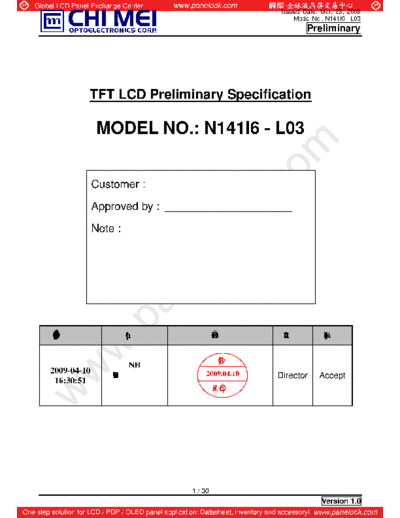 . Various Panel CMO N141I6-L03 0 [DS]  . Various LCD Panels Panel_CMO_N141I6-L03_0_[DS].pdf