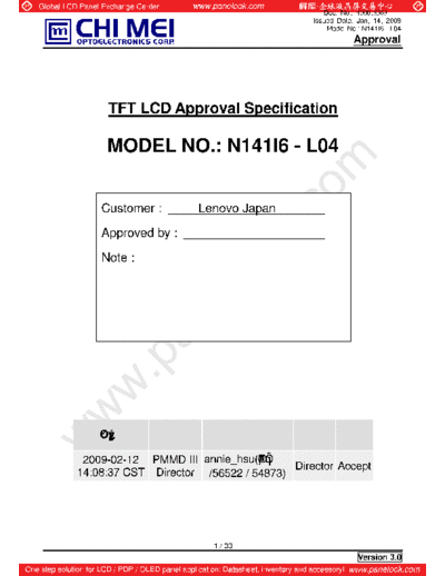 . Various Panel CMO N141I6-L04 1 [DS]  . Various LCD Panels Panel_CMO_N141I6-L04_1_[DS].pdf