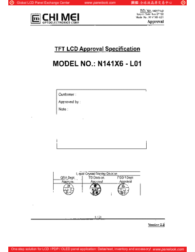 . Various Panel CMO N141X6-L01 0 [DS]  . Various LCD Panels Panel_CMO_N141X6-L01_0_[DS].pdf