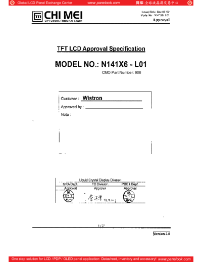 . Various Panel CMO N141X6-L01 1 [DS]  . Various LCD Panels Panel_CMO_N141X6-L01_1_[DS].pdf