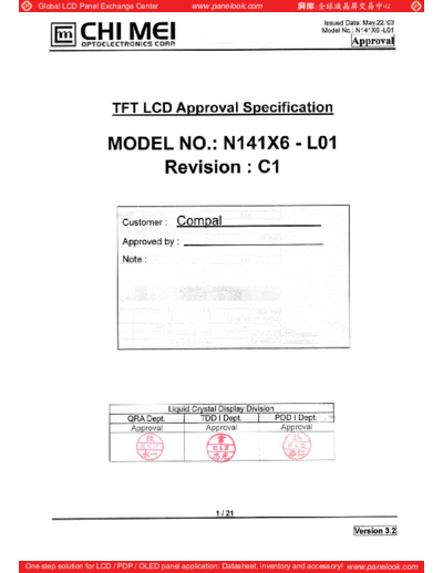 . Various Panel CMO N141X6-L01 2 [DS]  . Various LCD Panels Panel_CMO_N141X6-L01_2_[DS].pdf