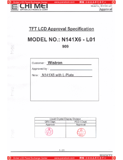 . Various Panel CMO N141X6-L01 5 [DS]  . Various LCD Panels Panel_CMO_N141X6-L01_5_[DS].pdf