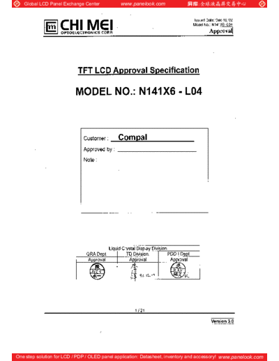 . Various Panel CMO N141X6-L04 0 [DS]  . Various LCD Panels Panel_CMO_N141X6-L04_0_[DS].pdf