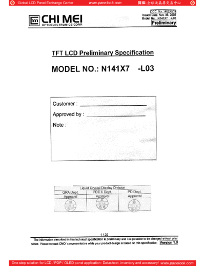 . Various Panel CMO N141X7-L03 0 [DS]  . Various LCD Panels Panel_CMO_N141X7-L03_0_[DS].pdf