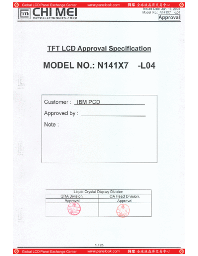 . Various Panel CMO N141X7-L04 0 [DS]  . Various LCD Panels Panel_CMO_N141X7-L04_0_[DS].pdf