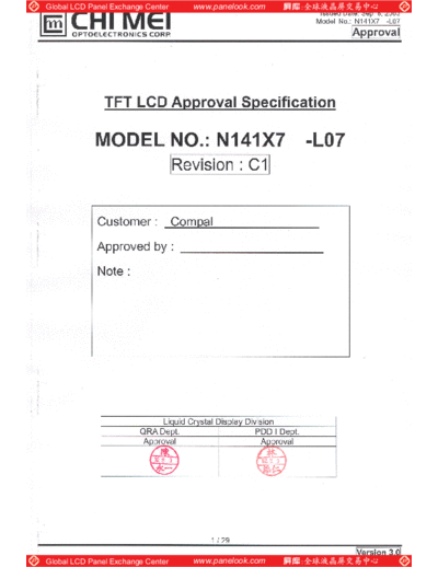 . Various Panel CMO N141X7-L07 1 [DS]  . Various LCD Panels Panel_CMO_N141X7-L07_1_[DS].pdf