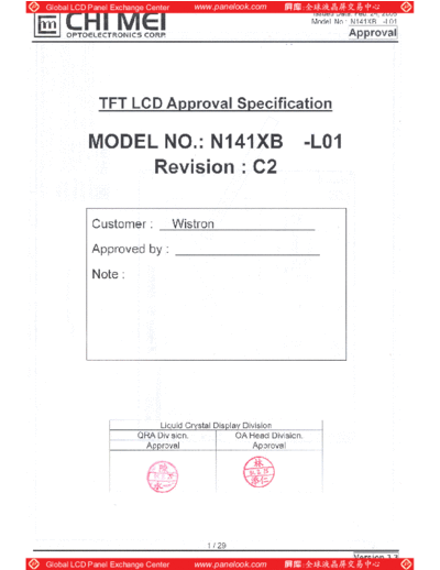 . Various Panel CMO N141XB-L01 4 [DS]  . Various LCD Panels Panel_CMO_N141XB-L01_4_[DS].pdf