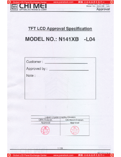 . Various Panel CMO N141XB-L04 0 [DS]  . Various LCD Panels Panel_CMO_N141XB-L04_0_[DS].pdf