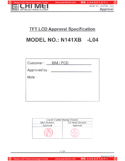 . Various Panel CMO N141XB-L04 1 [DS]  . Various LCD Panels Panel_CMO_N141XB-L04_1_[DS].pdf
