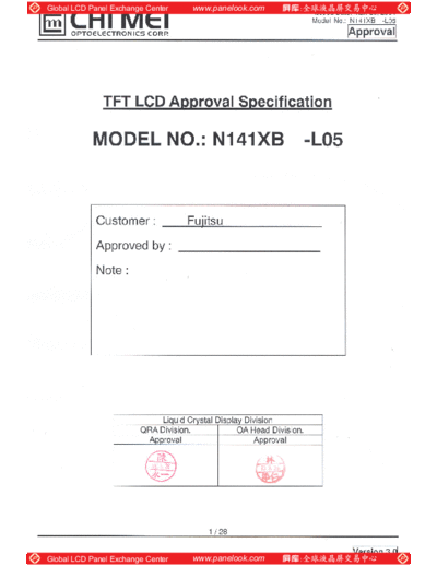 . Various Panel CMO N141XB-L05 0 [DS]  . Various LCD Panels Panel_CMO_N141XB-L05_0_[DS].pdf