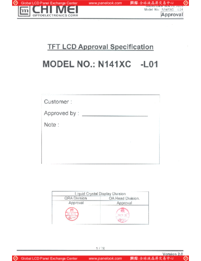 . Various Panel CMO N141XC-L01 1 [DS]  . Various LCD Panels Panel_CMO_N141XC-L01_1_[DS].pdf