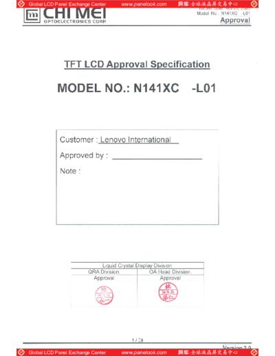 . Various Panel CMO N141XC-L01 2 [DS]  . Various LCD Panels Panel_CMO_N141XC-L01_2_[DS].pdf