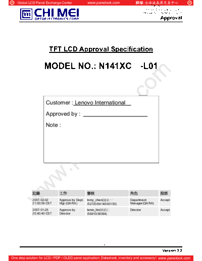 . Various Panel CMO N141XC-L01 6 [DS]  . Various LCD Panels Panel_CMO_N141XC-L01_6_[DS].pdf