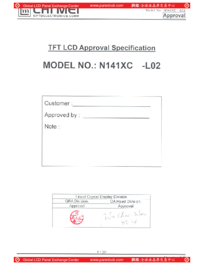 . Various Panel CMO N141XC-L02 1 [DS]  . Various LCD Panels Panel_CMO_N141XC-L02_1_[DS].pdf