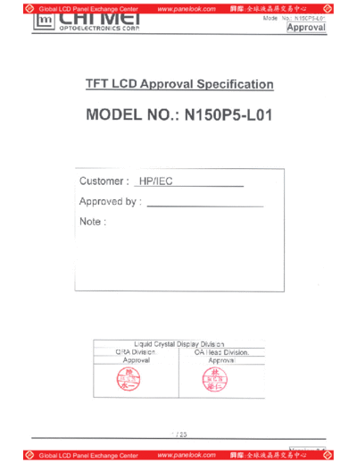 . Various Panel CMO N150P5-L01 0 [DS]  . Various LCD Panels Panel_CMO_N150P5-L01_0_[DS].pdf