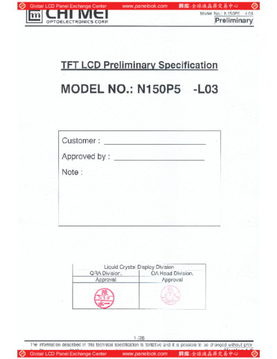 . Various Panel CMO N150P5-L03 0 [DS]  . Various LCD Panels Panel_CMO_N150P5-L03_0_[DS].pdf