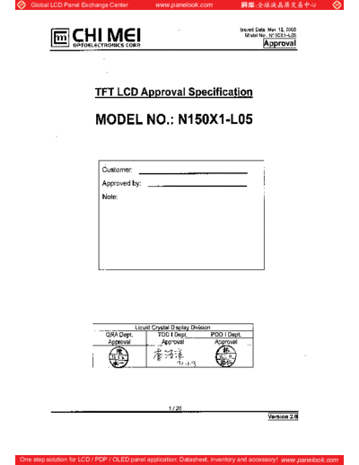 . Various Panel CMO N150X1-L05 1 [DS]  . Various LCD Panels Panel_CMO_N150X1-L05_1_[DS].pdf