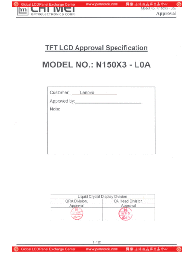 . Various Panel CMO N150X3-L0A 1 [DS]  . Various LCD Panels Panel_CMO_N150X3-L0A_1_[DS].pdf