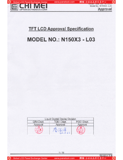 . Various Panel CMO N150X3-L03 0 [DS]  . Various LCD Panels Panel_CMO_N150X3-L03_0_[DS].pdf