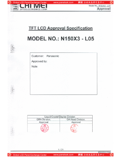 . Various Panel CMO N150X3-L05 3 [DS]  . Various LCD Panels Panel_CMO_N150X3-L05_3_[DS].pdf