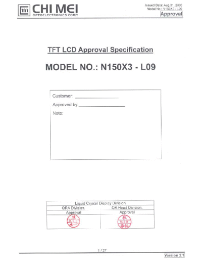 . Various Panel CMO N150X3-L09 0 [DS]  . Various LCD Panels Panel_CMO_N150X3-L09_0_[DS].pdf