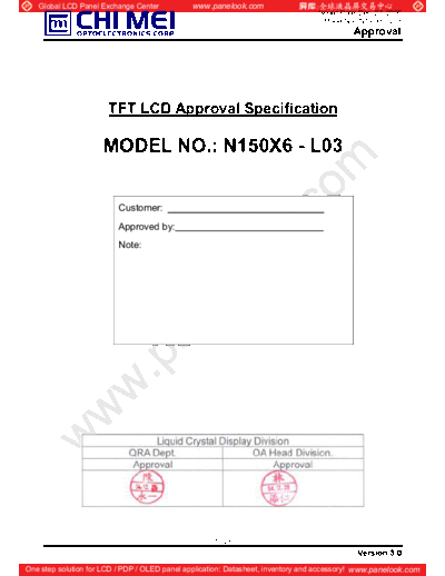 . Various Panel CMO N150X6-L03 0 [DS]  . Various LCD Panels Panel_CMO_N150X6-L03_0_[DS].pdf