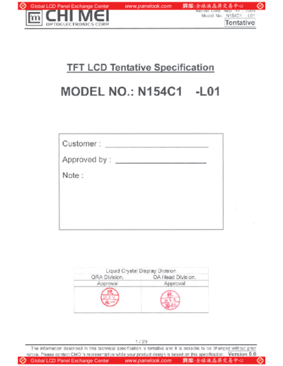 . Various Panel CMO N154C1-L01 1 [DS]  . Various LCD Panels Panel_CMO_N154C1-L01_1_[DS].pdf