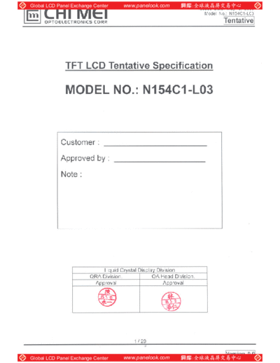 . Various Panel CMO N154C1-L03 0 [DS]  . Various LCD Panels Panel_CMO_N154C1-L03_0_[DS].pdf