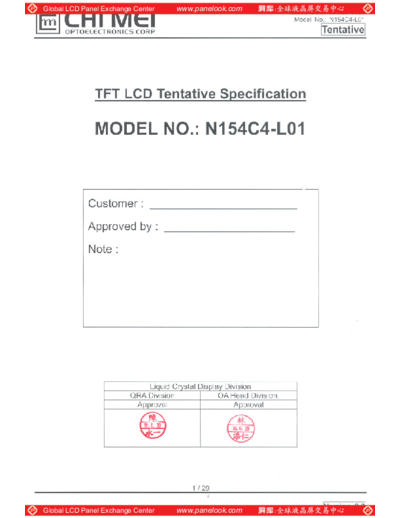 . Various Panel CMO N154C4-L01 1 [DS]  . Various LCD Panels Panel_CMO_N154C4-L01_1_[DS].pdf