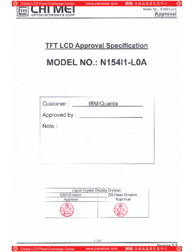 . Various Panel CMO N154I1-L0A 1 [DS]  . Various LCD Panels Panel_CMO_N154I1-L0A_1_[DS].pdf