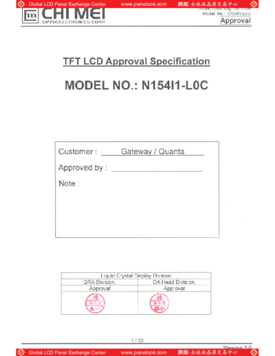 . Various Panel CMO N154I1-L0C 1 [DS]  . Various LCD Panels Panel_CMO_N154I1-L0C_1_[DS].pdf