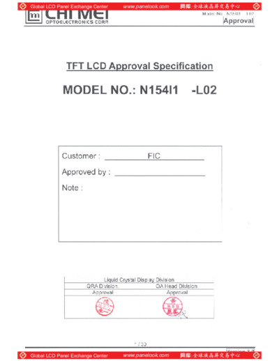 . Various Panel CMO N154I1-L02 2 [DS]  . Various LCD Panels Panel_CMO_N154I1-L02_2_[DS].pdf