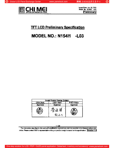 . Various Panel CMO N154I1-L03 0 [DS]  . Various LCD Panels Panel_CMO_N154I1-L03_0_[DS].pdf