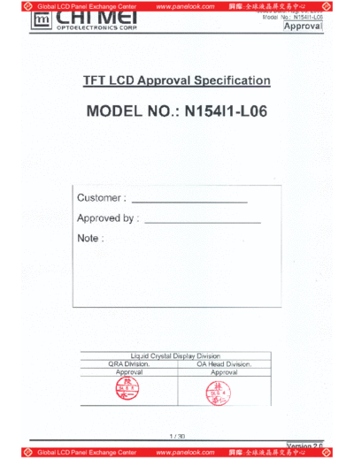 . Various Panel CMO N154I1-L06 1 [DS]  . Various LCD Panels Panel_CMO_N154I1-L06_1_[DS].pdf