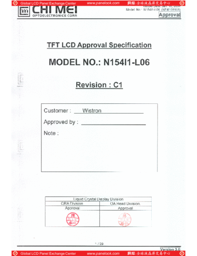 . Various Panel CMO N154I1-L06 Rev-C1 1 [DS]  . Various LCD Panels Panel_CMO_N154I1-L06_Rev-C1_1_[DS].pdf